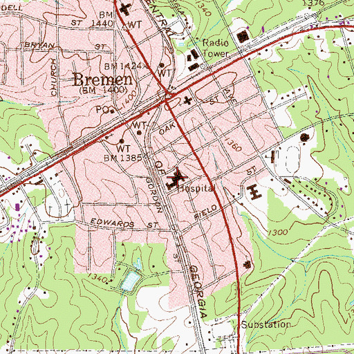 Topographic Map of Higgins General Hospital, GA