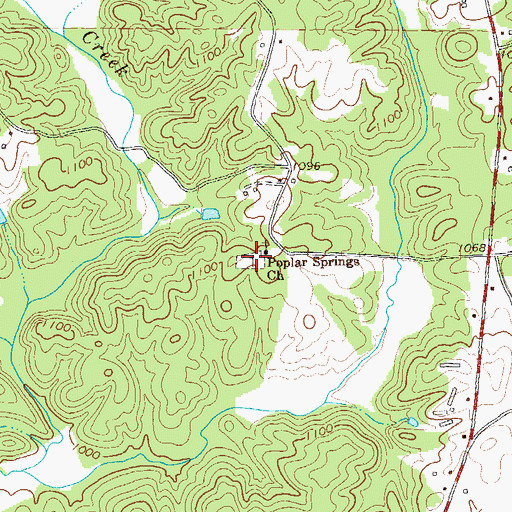 Topographic Map of Poplar Springs Cemetery, GA
