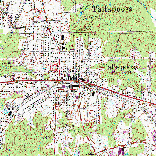 Topographic Map of Tallapoosa Post Office, GA