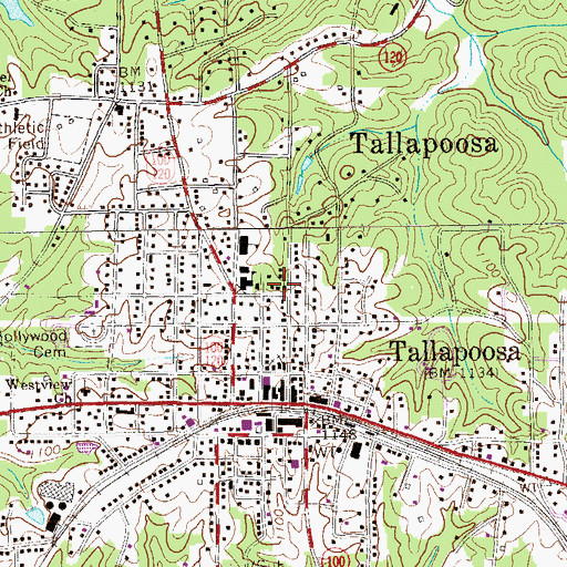 Topographic Map of Tallapoosa Presbyterian Church, GA