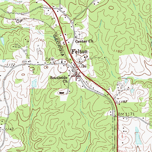 Topographic Map of Felton Post Office, GA
