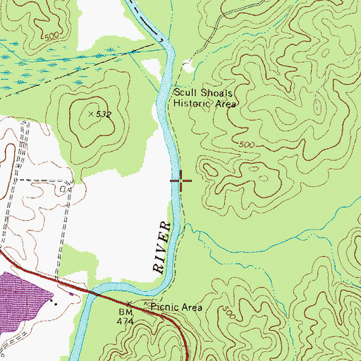 Topographic Map of Scull Shoals Trail, GA