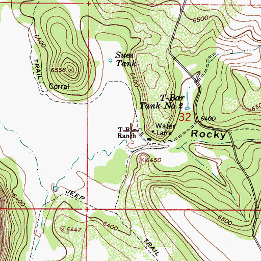 Topographic Map of T-Bar Ranch, AZ