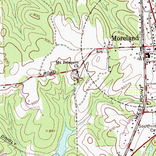 Topographic Map of Mount Prospects Cemetery, GA