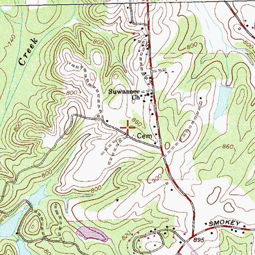 Topographic Map of Ballard Cemetery, GA