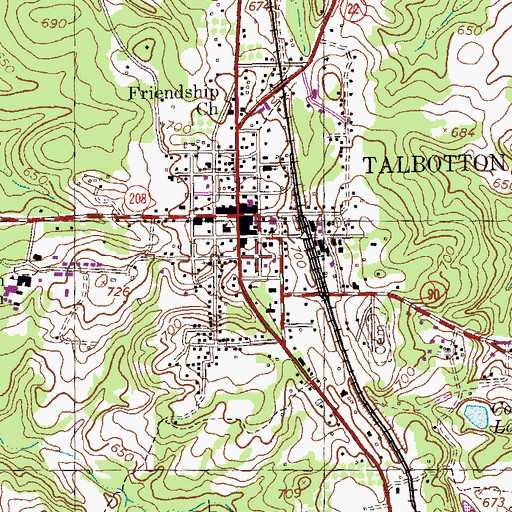 Topographic Map of Le Vert Historic District, GA