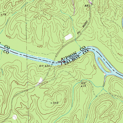 Topographic Map of Parkers Bridge (historical), GA