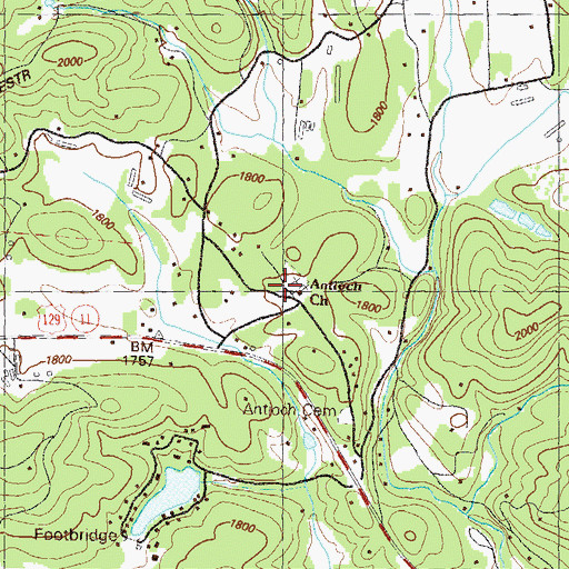 Topographic Map of Antioch Baptist Cemetery, GA