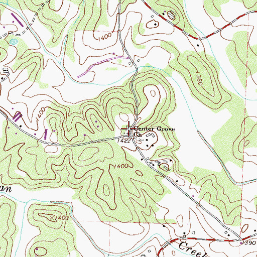 Topographic Map of Center Grove Cemetery, GA