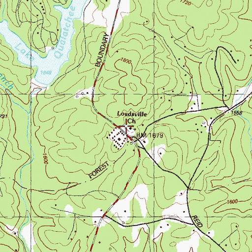 Topographic Map of Loudsville Methodist Cemetery, GA