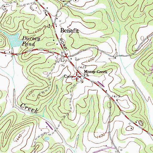 Topographic Map of Mossy Creek Cemetery, GA