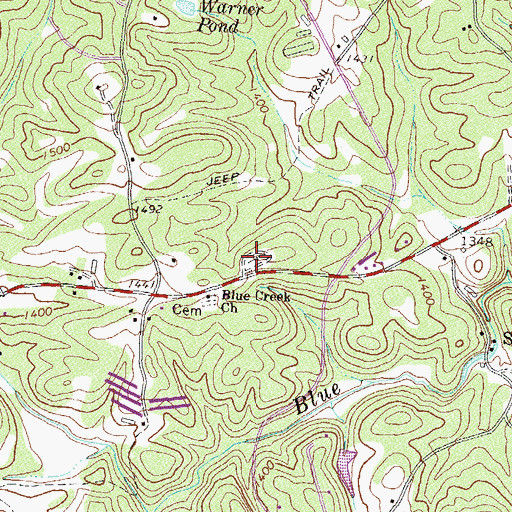 Topographic Map of New Blue Creek Cemetery, GA