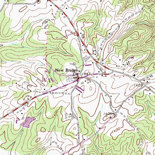 Topographic Map of New Bridge Cemetery, GA