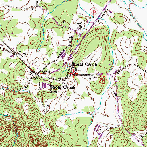 Topographic Map of Shoal Creek Cemetery, GA