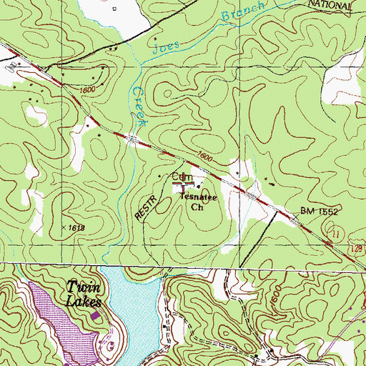 Topographic Map of Tesnatee Cemetery, GA
