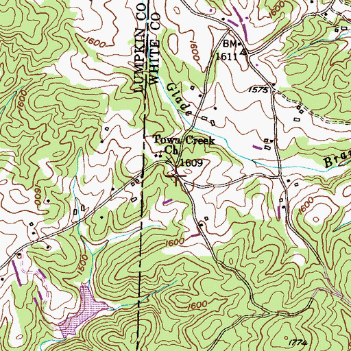 Topographic Map of Town Creek Cemetery, GA
