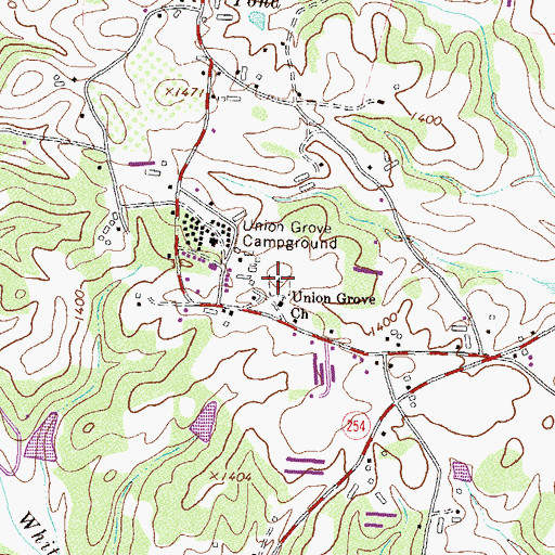 Topographic Map of Union Grove Cemetery, GA