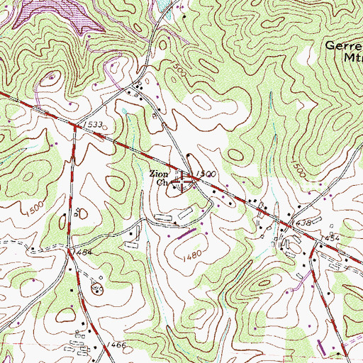 Topographic Map of Zion Cemetery, GA