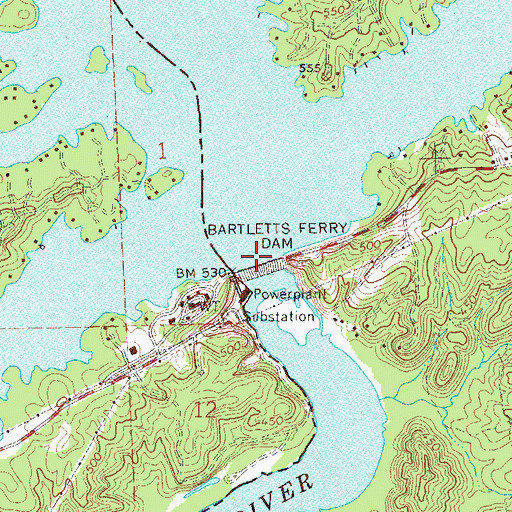 Topographic Map of Bartletts Ferry (historical), GA