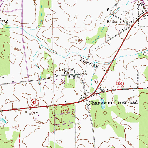 Topographic Map of Bethany Cemetery, GA