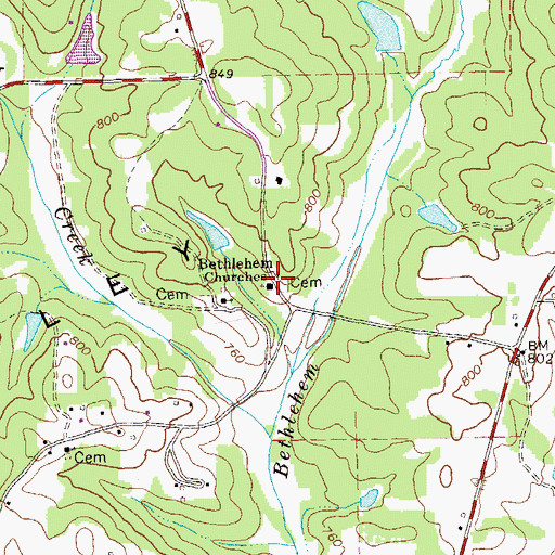Topographic Map of Bethlehem Cemetery, GA