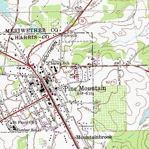 Topographic Map of Pine Mountain Cemetery, GA