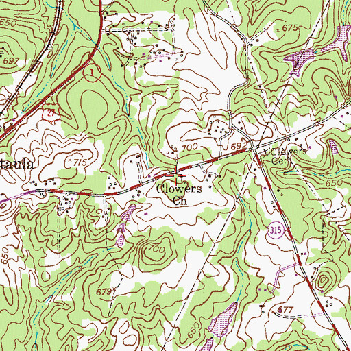 Topographic Map of Clowers School (historical), GA