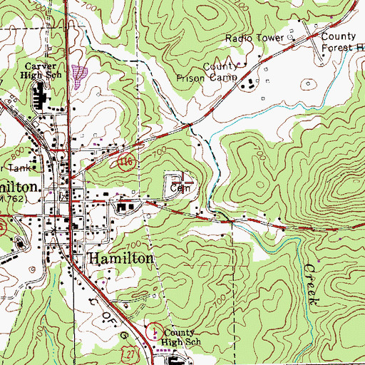 Topographic Map of Hamilton Cemetery, GA