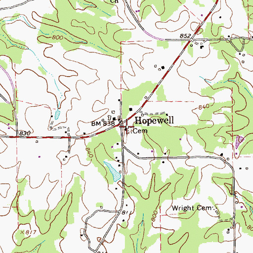 Topographic Map of Hopewell Church, GA