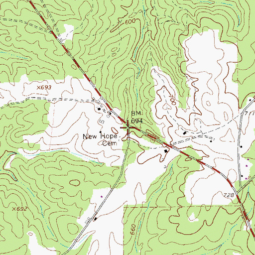 Topographic Map of New Hope, GA