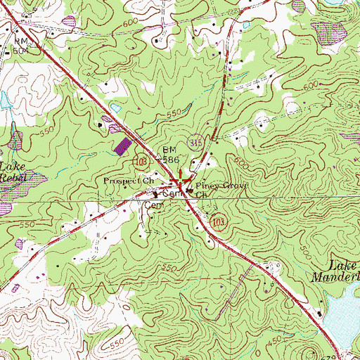 Topographic Map of Piney Grove, GA