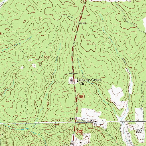 Topographic Map of Shady Grove, GA