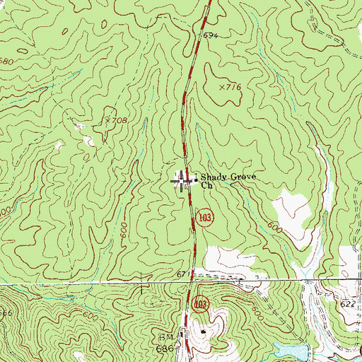 Topographic Map of Shady Grove Cemetery, GA