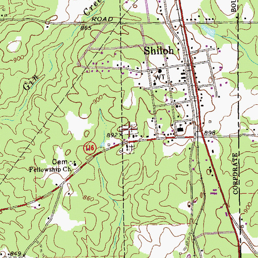 Topographic Map of Shiloh Cemetery, GA