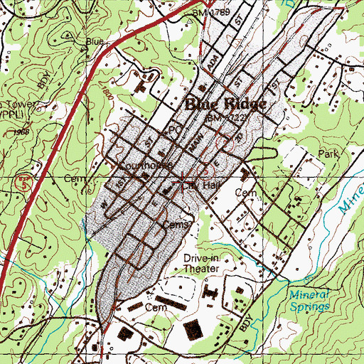 Topographic Map of Blue Ridge City Hall, GA