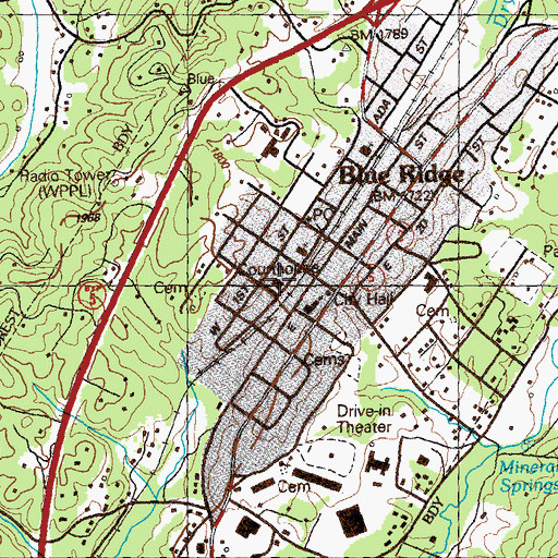 Topographic Map of Fannin County Courthouse, GA