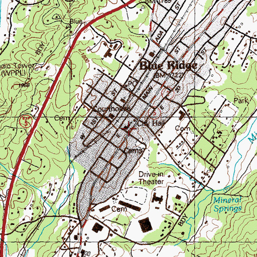 Topographic Map of First Baptist Church of Blue Ridge, GA