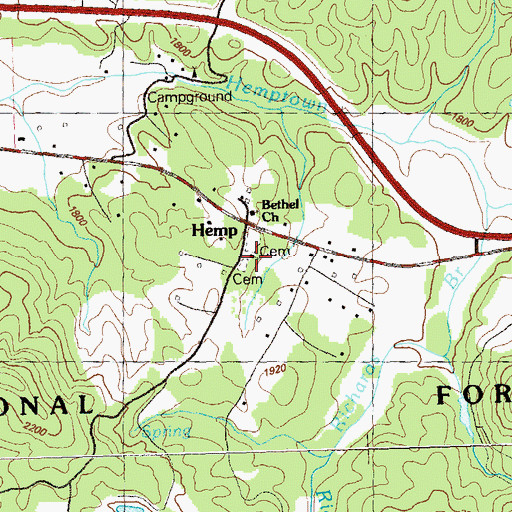 Topographic Map of Hemptown Church, GA