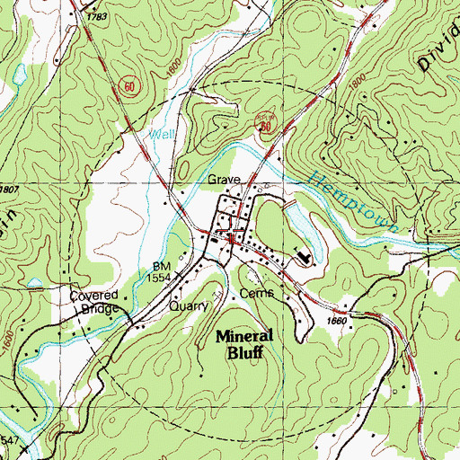 Topographic Map of Mineral Bluff Baptist Church, GA