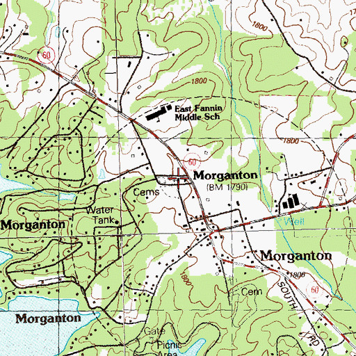 Topographic Map of Morganton Baptist Church, GA