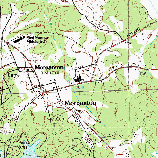 Topographic Map of Morganton School, GA