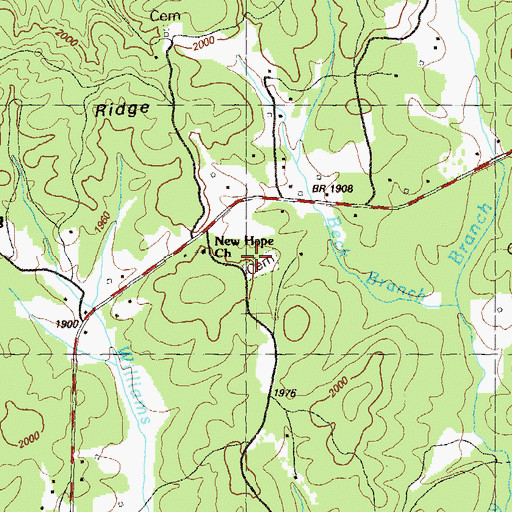 Topographic Map of New Hope Cemetery, GA