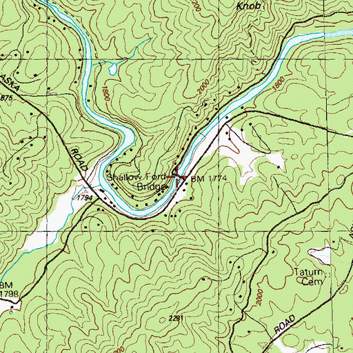 Topographic Map of Shallow Ford, GA