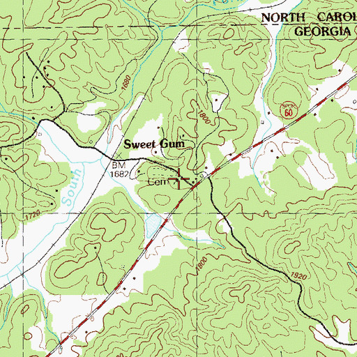 Topographic Map of Sweetgum Church, GA