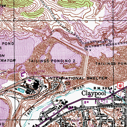 Topographic Map of Tailings Pond Number Two, AZ