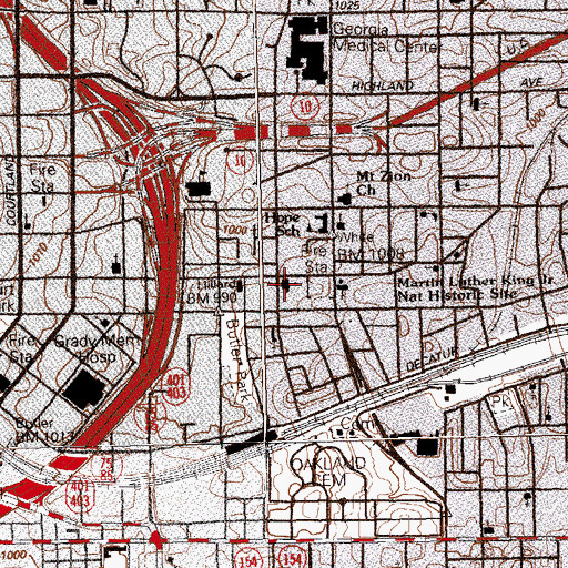 Topographic Map of Ebenezer Baptist Church, GA