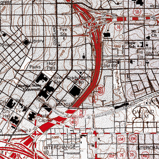 Topographic Map of Georgia Hall Grady Memorial Hospital, GA