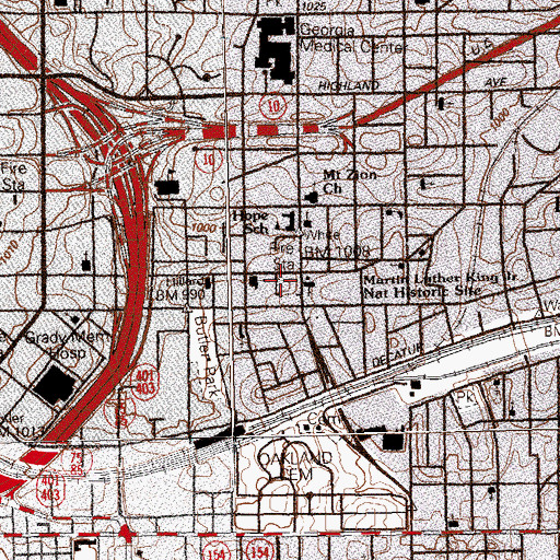Topographic Map of Martin Luther King Junior Center for Nonviolent Social Change, GA