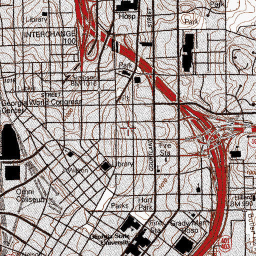 Topographic Map of The Mall at Peachtree Center, GA
