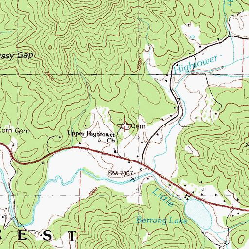 Topographic Map of Upper Hightower Cemetery, GA